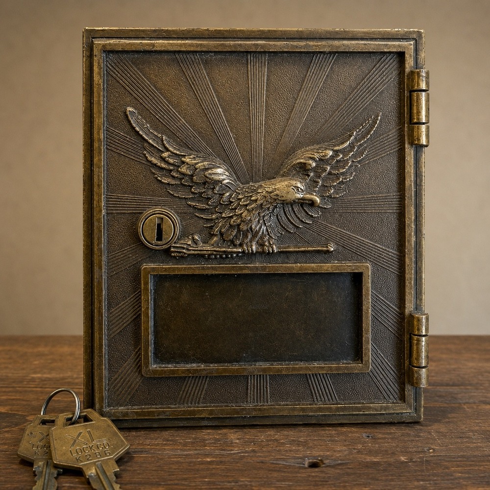 Vintage 1981 Eagle Post Office Box Door with Keys Retro Americana Antique